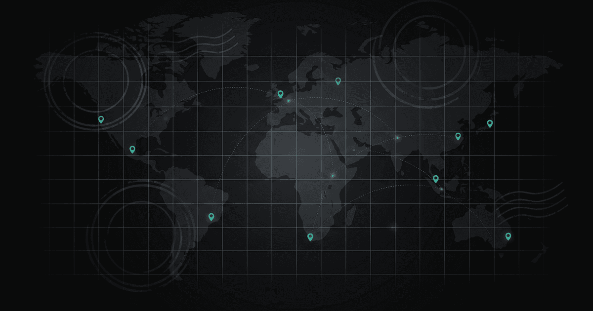 Abstract travel motif of faint passport-stamp rings and dotted flight paths over a world grid.