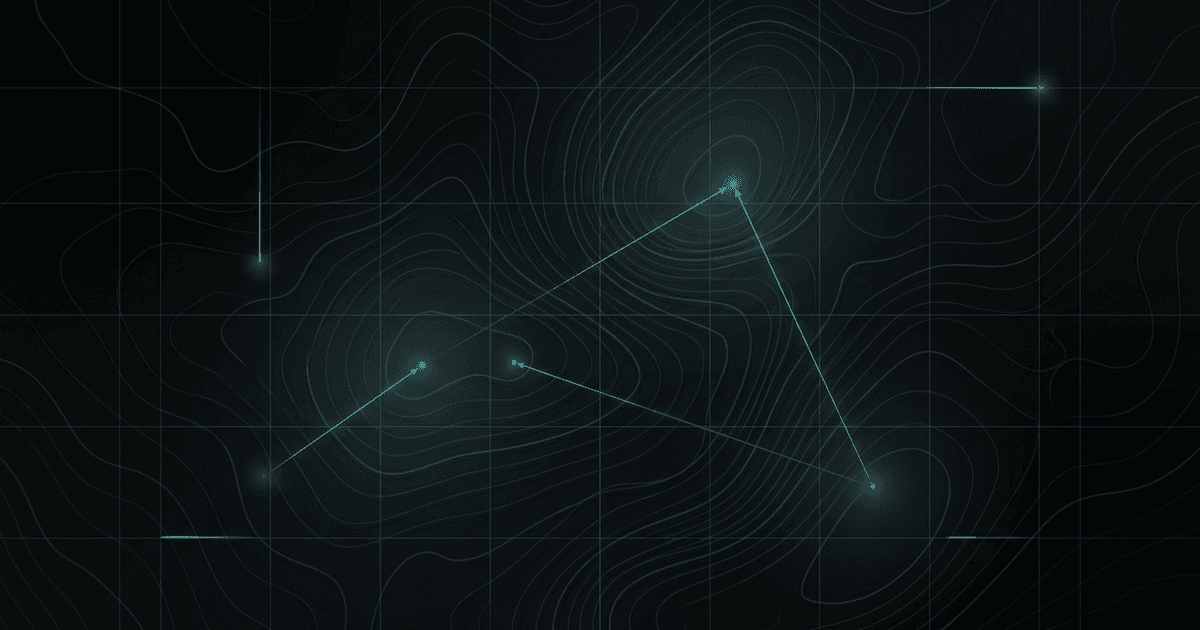 Abstract topographic map with faint contour lines and thin teal analysis vectors.